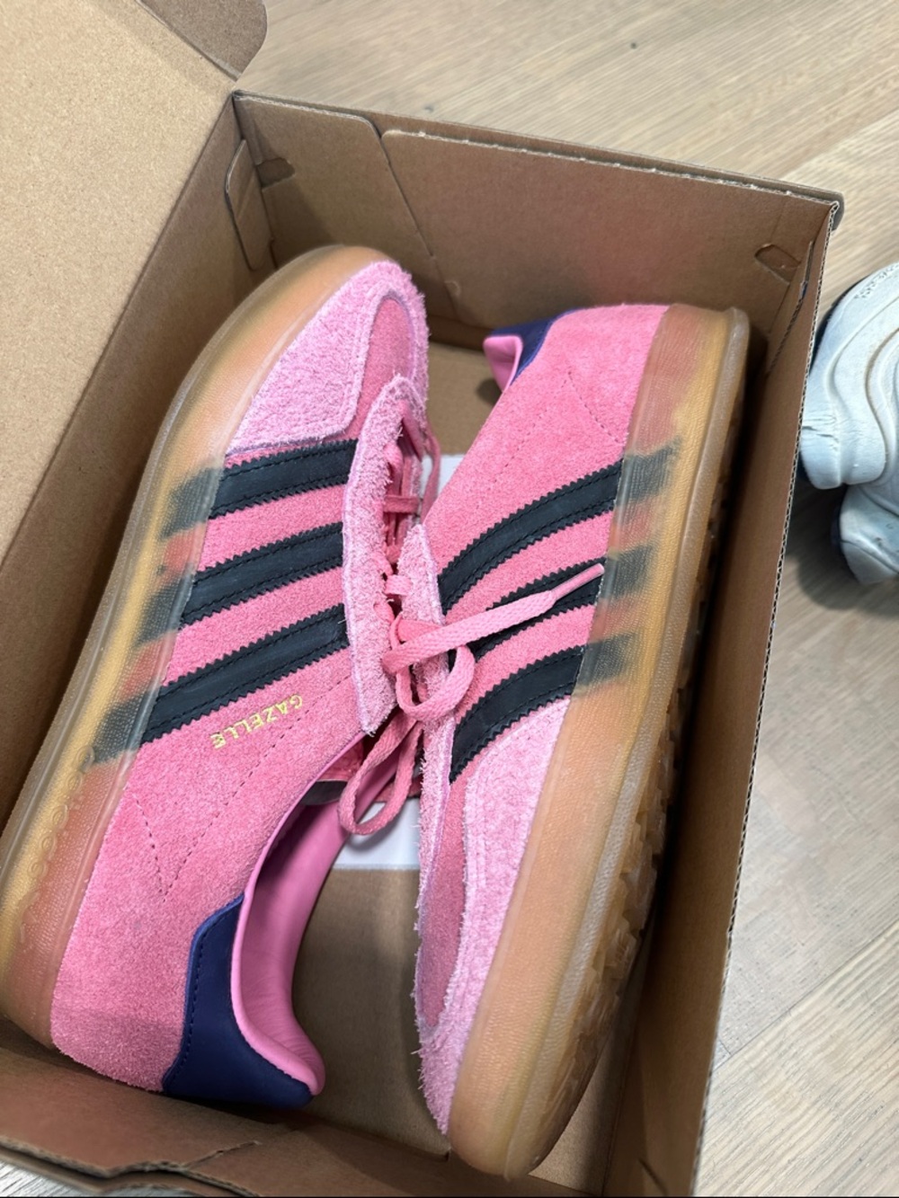 adidas Gazelle Pink Suede Sneakers with Black Stripes